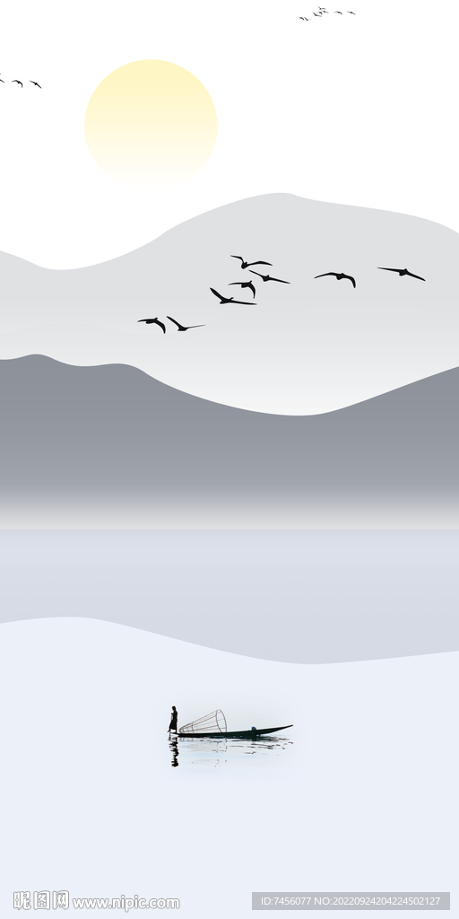 简约水墨湖泊山脉艺术玄关图