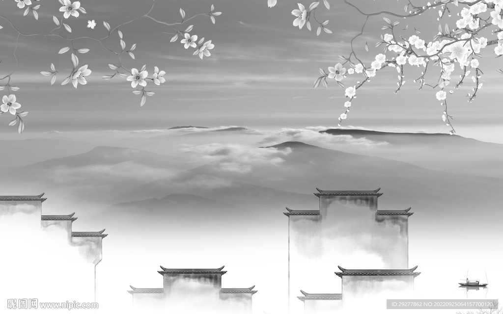 客厅 意境中式山水 Tif分层