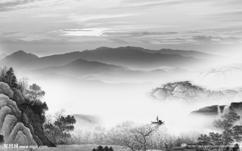 新款意境中式山水 Tif分层