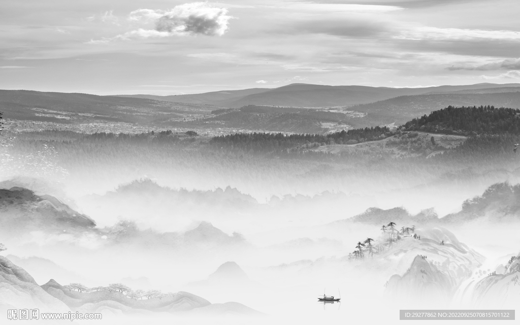 背景墙灰色简约山水 Tif分层