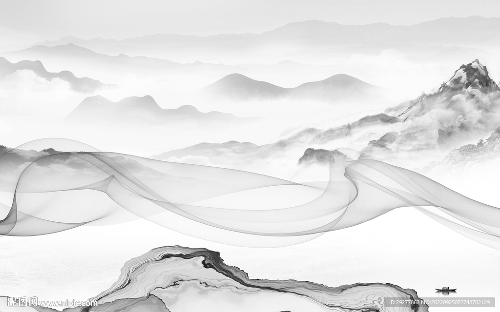 新品灰色简约山水 Tif分层