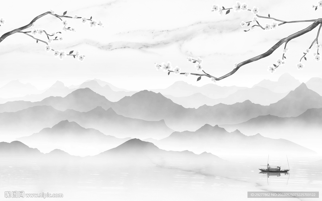 中国风灰色简约山水 Tif分层