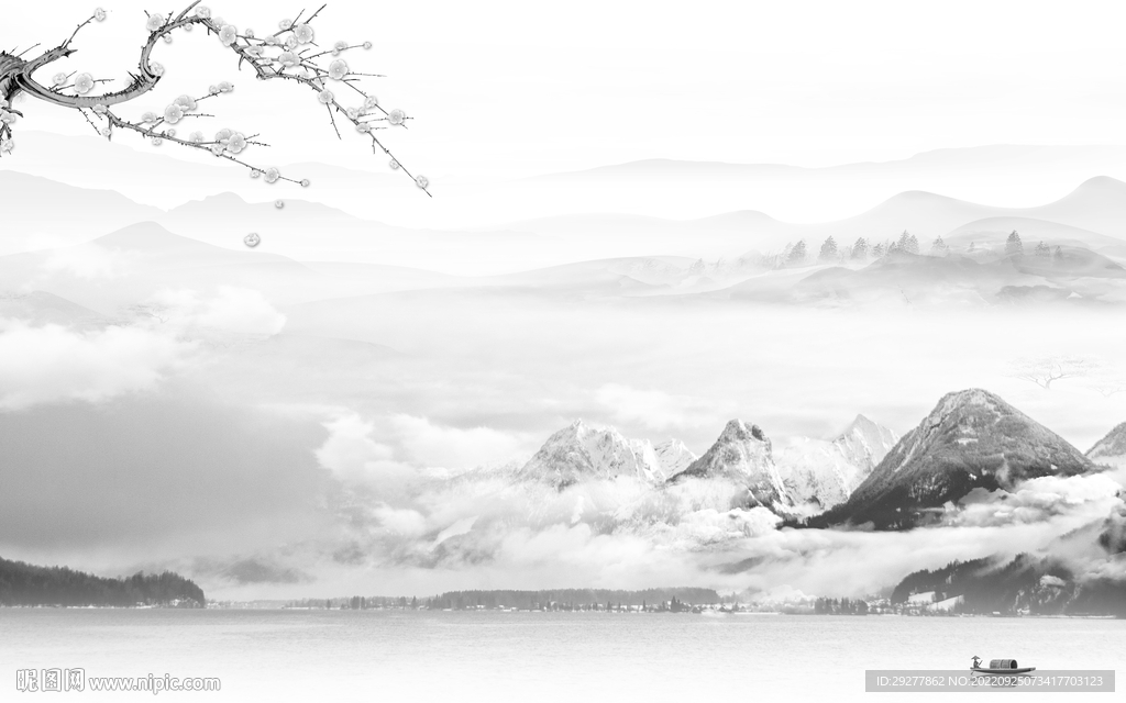 新中式灰色简约山水 Tif分层