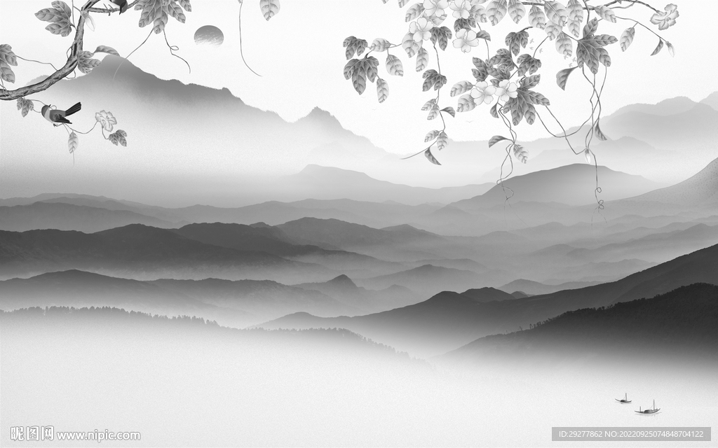 现代灰色简约山水 Tif分层