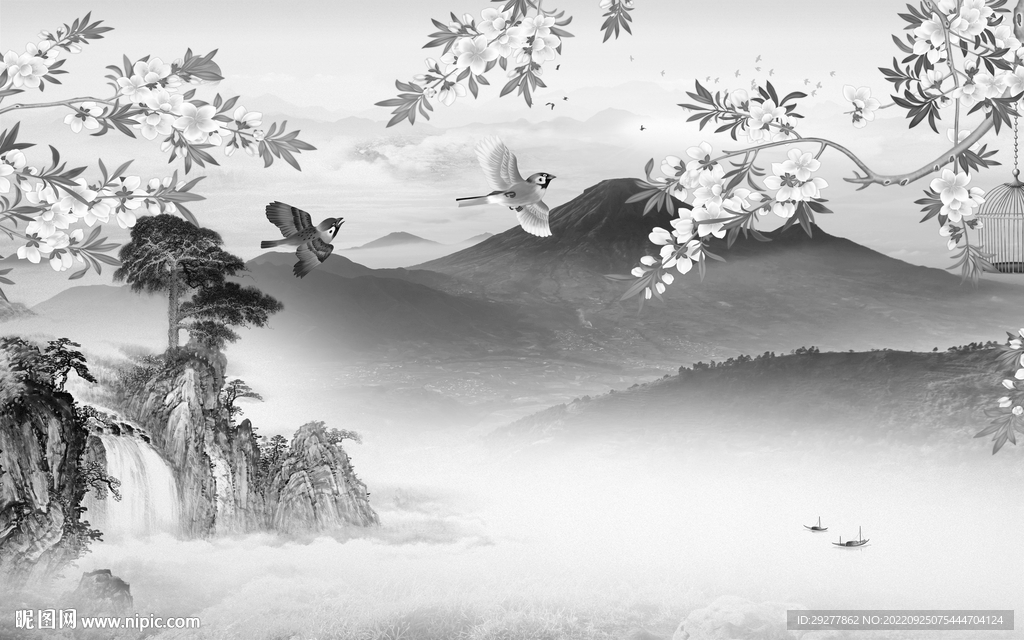 大气灰色简约山水 Tif分层