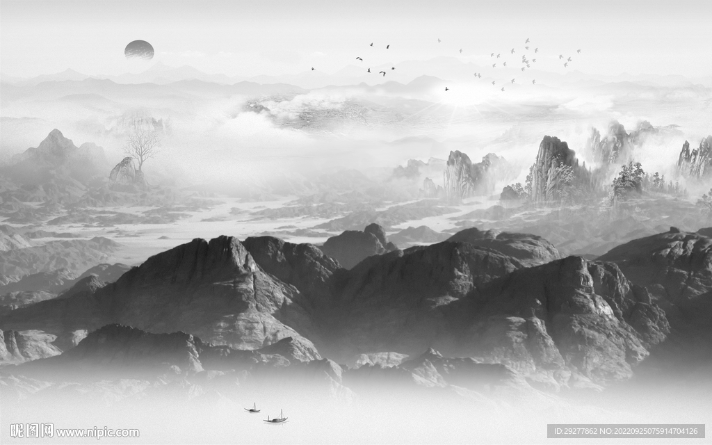 高档灰色简约山水 Tif分层