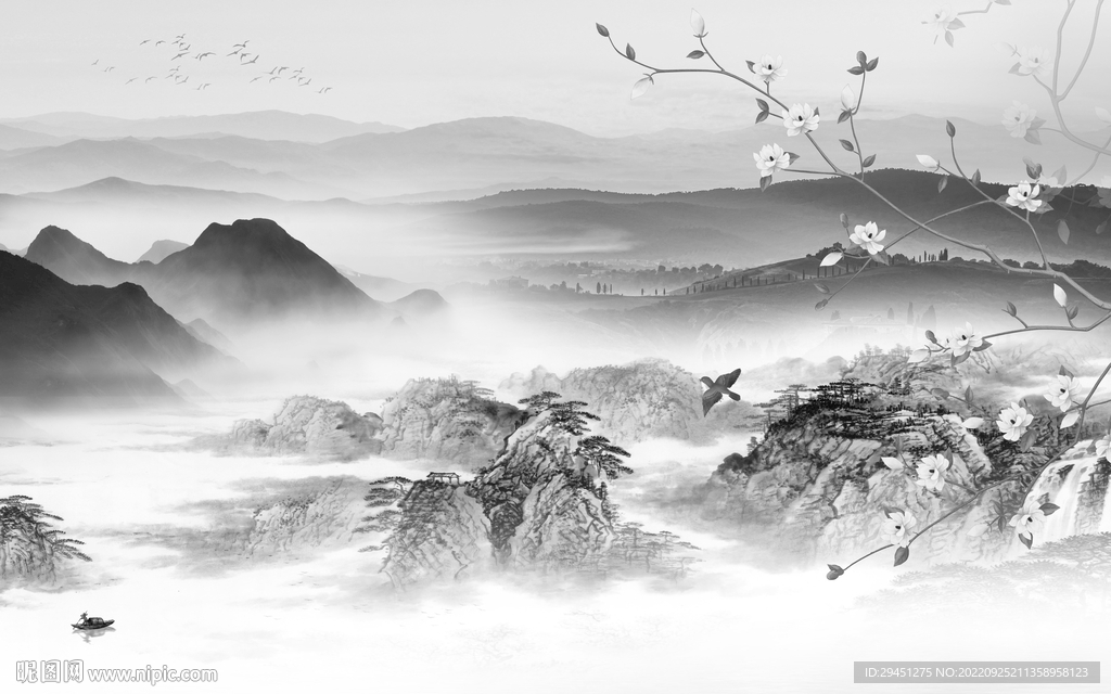 高雅 意境灰色山水 tIf分层