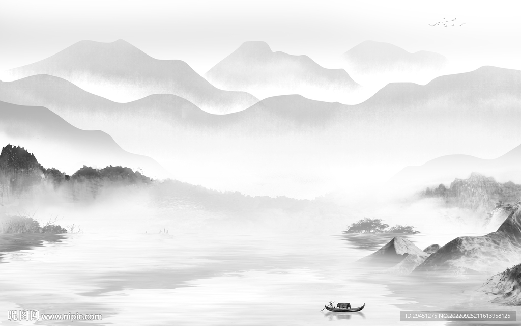 高档 意境灰色山水 tIf分层