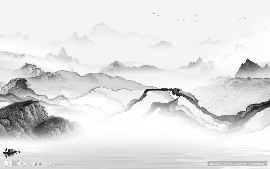 高清意境灰色山水 tIf分层