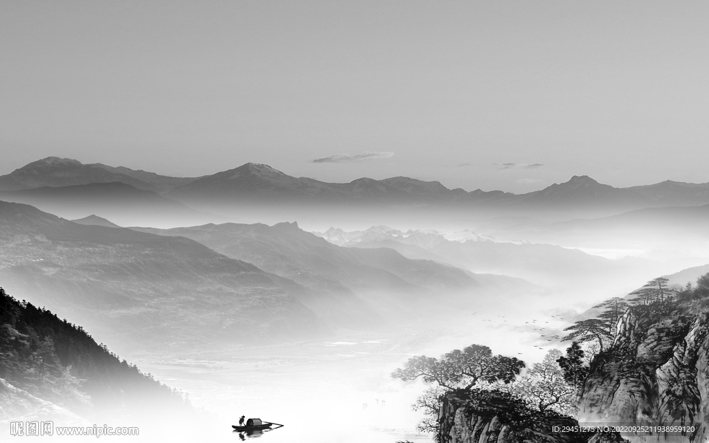 极简意境灰色山水 tIf分层