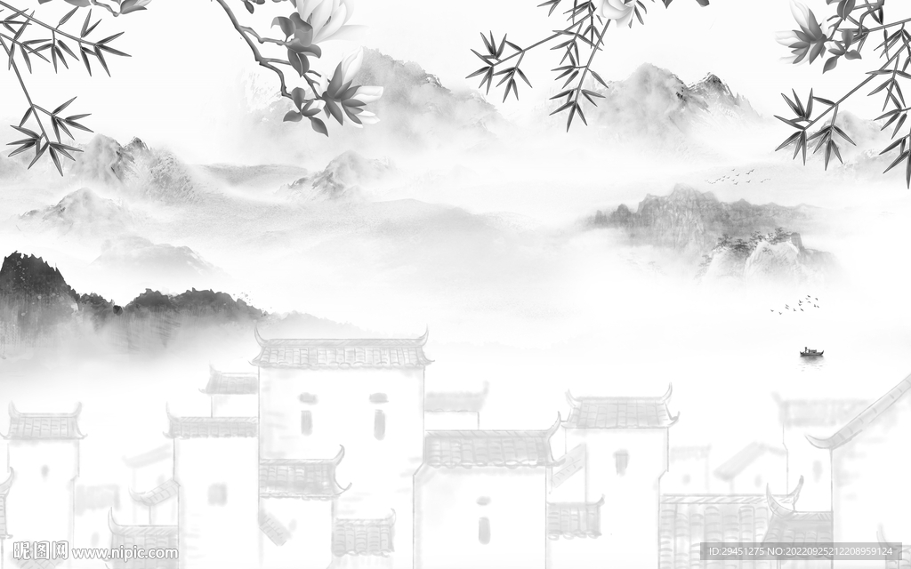 沙发 意境灰色山水 tIf分层