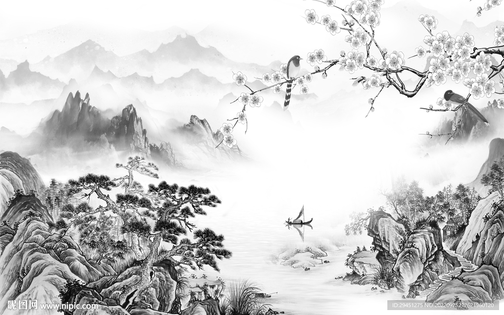 电视意境灰色山水 tIf分层