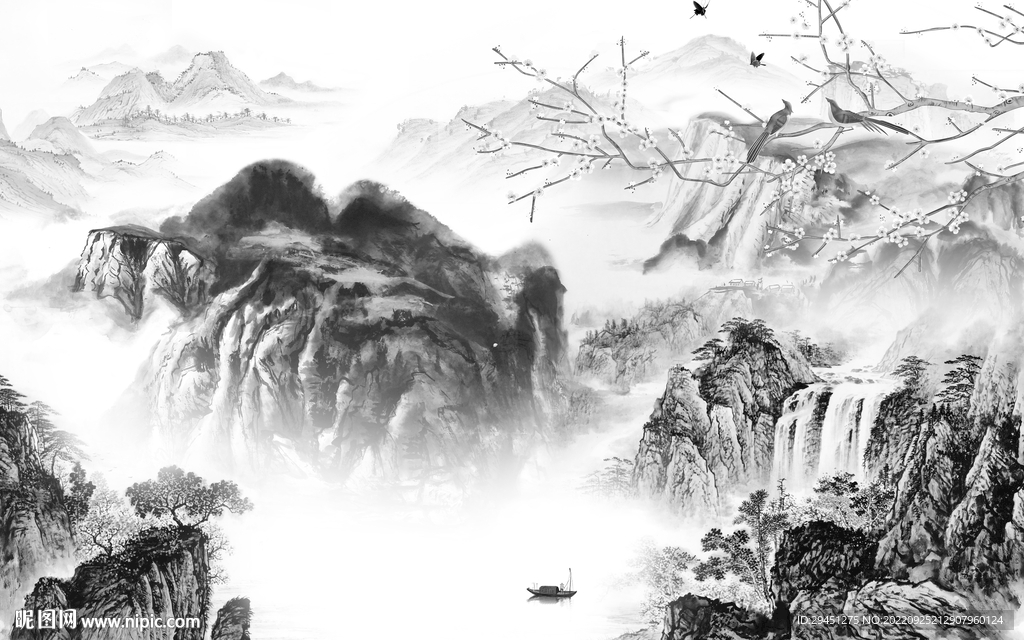 新品意境灰色山水 tIf分层