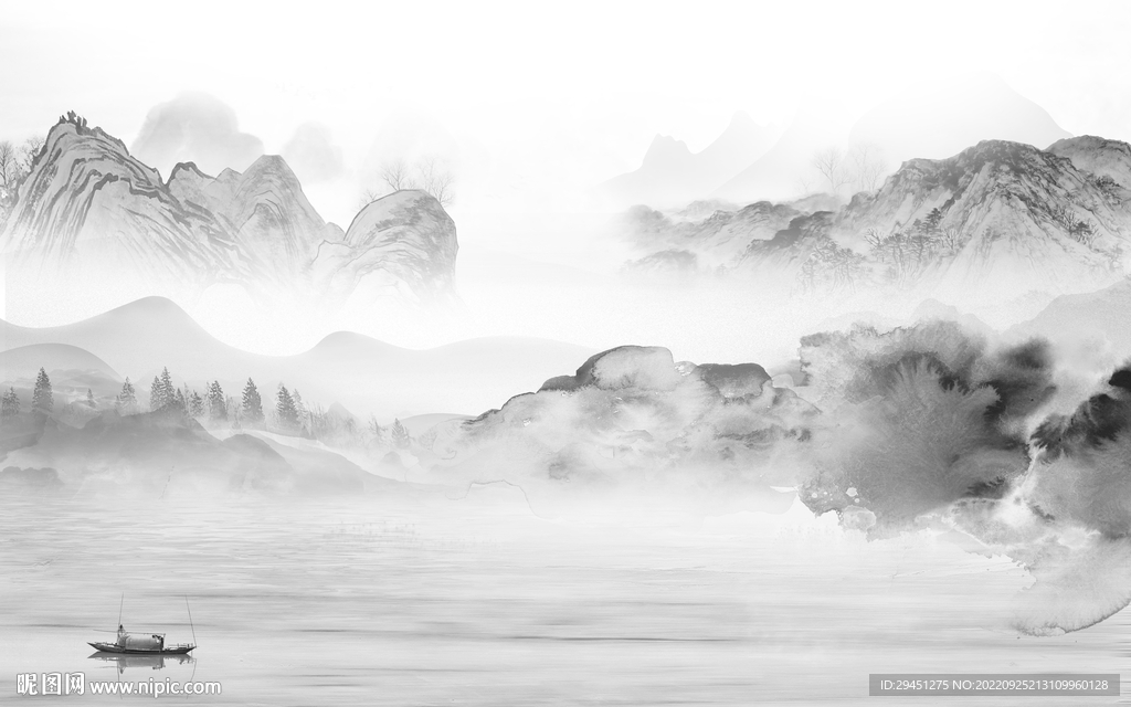 最新意境灰色山水 tIf分层