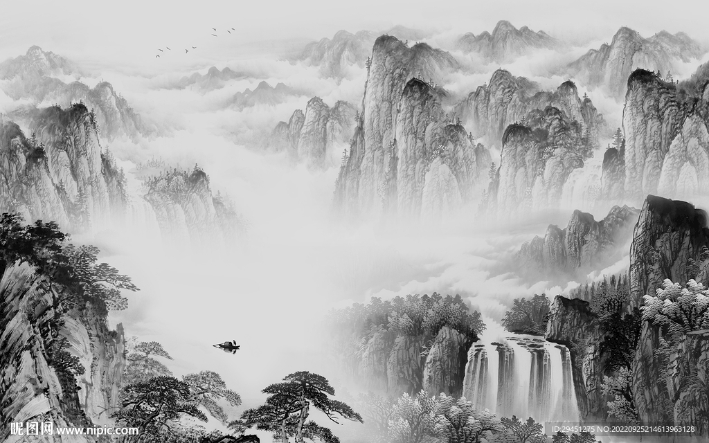 新中式意境灰色山水 tIf分层