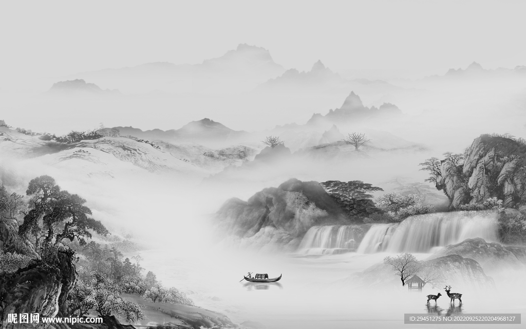 现代 意境灰色山水 tIf分层