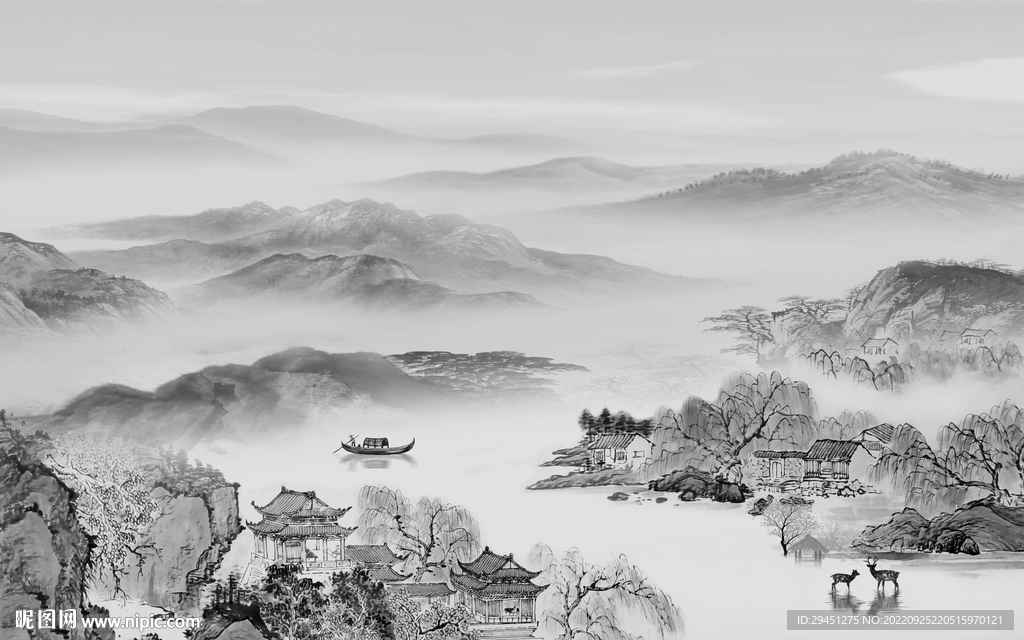 大气意境灰色山水 tIf分层