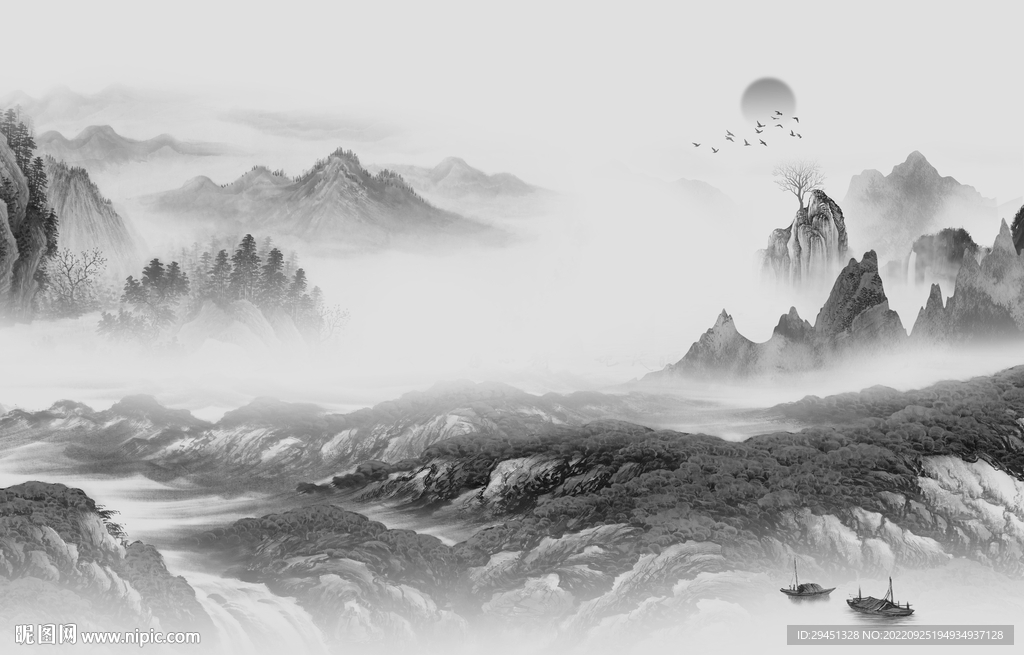 最 新现代灰山水 Tif分层