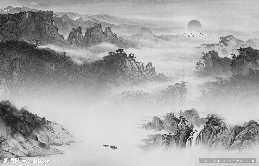 中式新现代灰山水 Tif分层