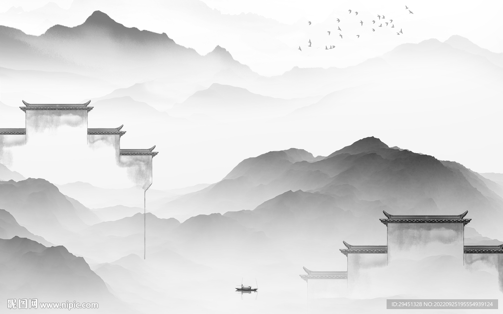 电视高雅灰山水画 Tif分层