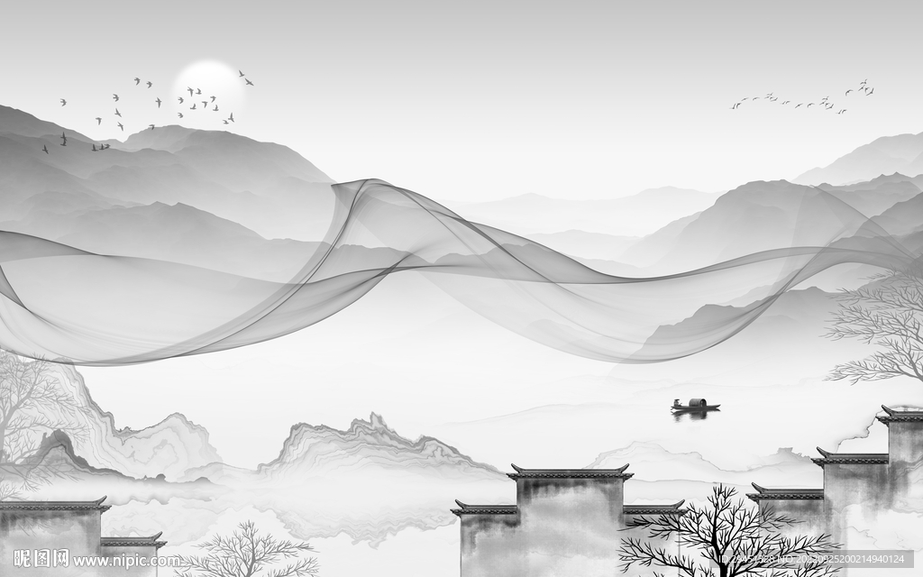 大气 新现代灰山水 Tif分层