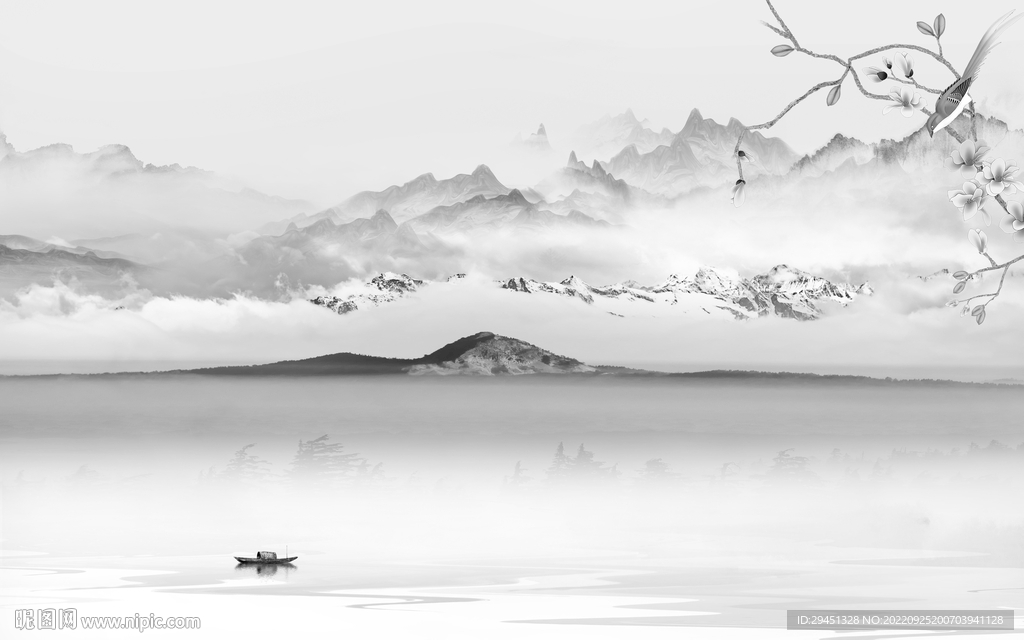 人气新现代灰山水 Tif分层