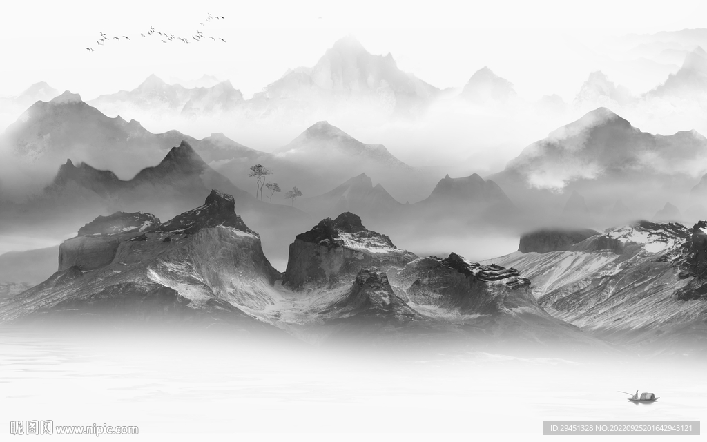 客厅高雅灰山水画 Tif分层