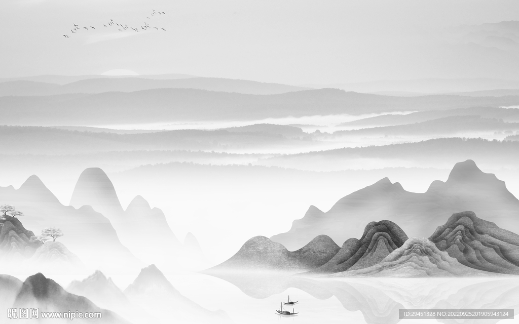 最新高雅灰山水画 Tif分层