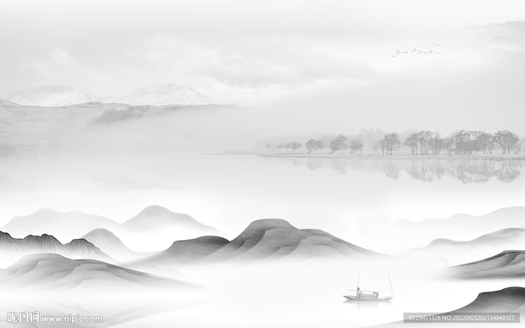 爆款高雅灰山水画 Tif分层