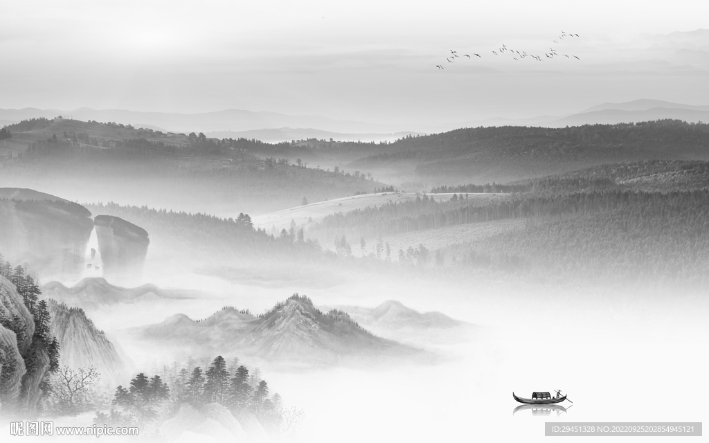 意境高雅灰山水画 Tif分层