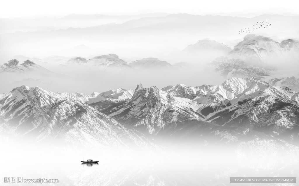 新中式高雅灰山水画 Tif分层