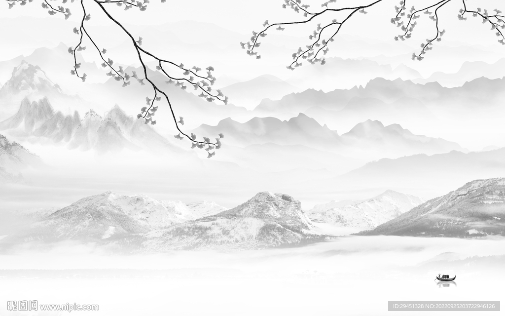 高档新现代灰山水 Tif分层