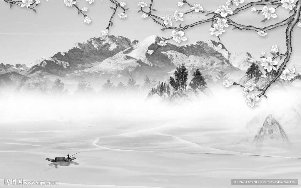 现代 高雅灰山水画 Tif分层