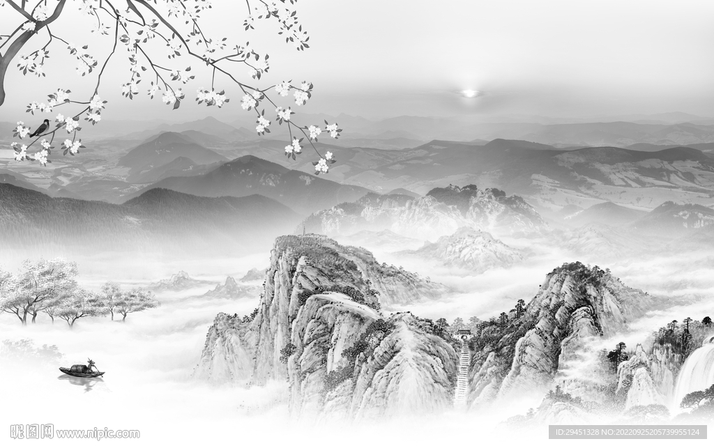 高清 高雅灰山水画 Tif分层