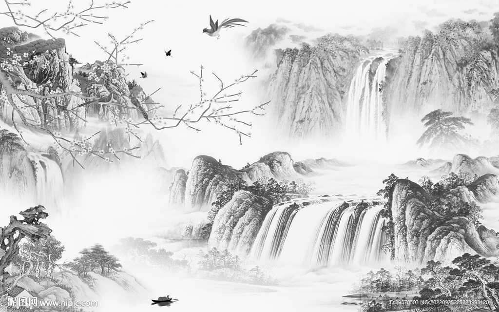 新品新山水灰色画 TIF分层