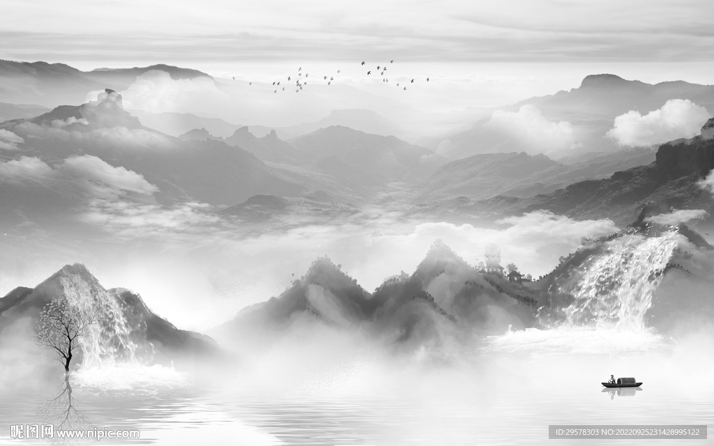 意境新山水灰色画 TIF分层