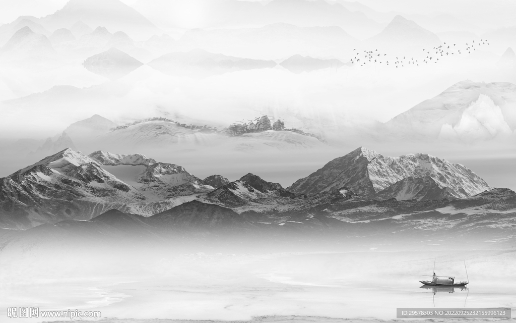 最新山水灰色画 TIF分层