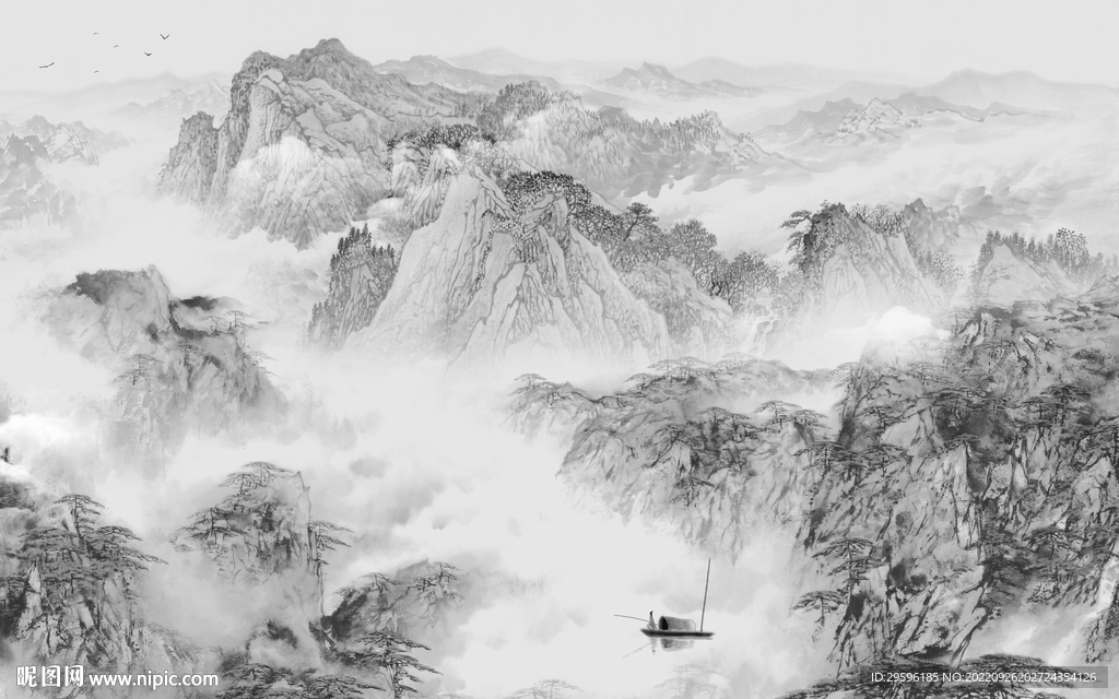 无框中式风山水画 TIF分层