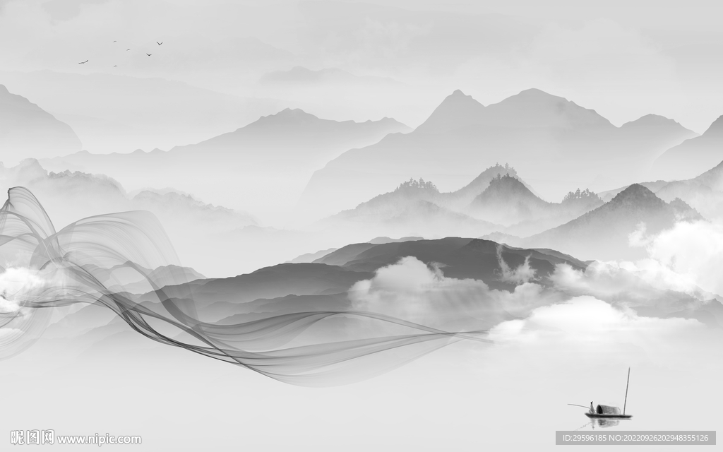 中式风格山水画 TIF分层