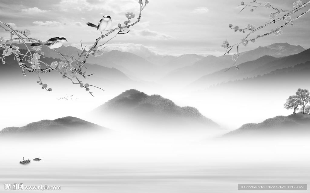 简约 中式风山水画 TIF分层