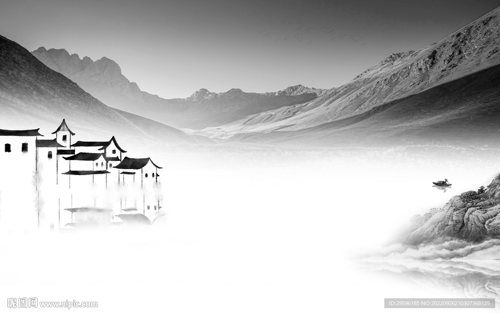 江南 中式风山水画 TIF分层