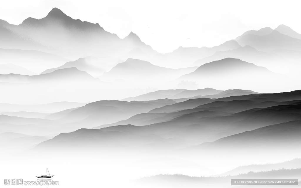 别墅大气灰山水画 tiF分层