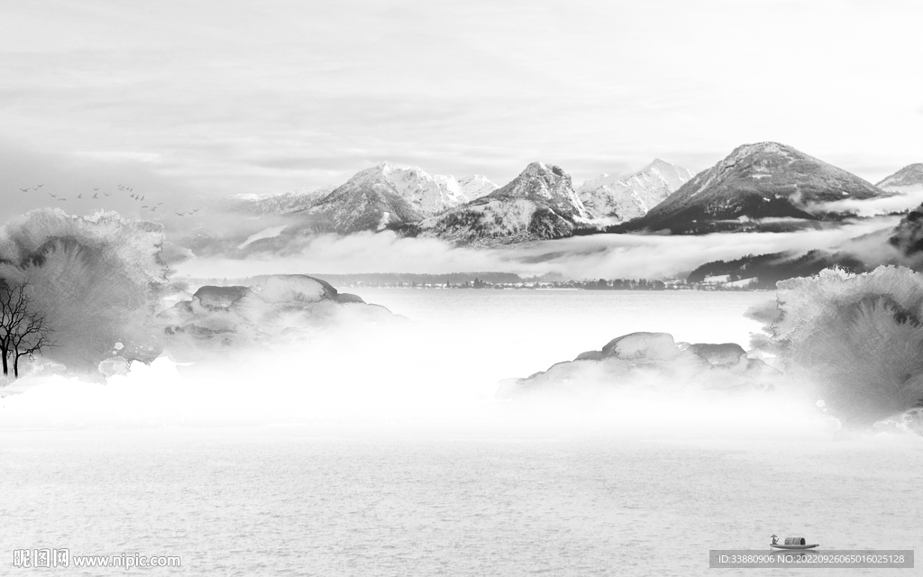 爆款 大气灰山水画 tiF分层