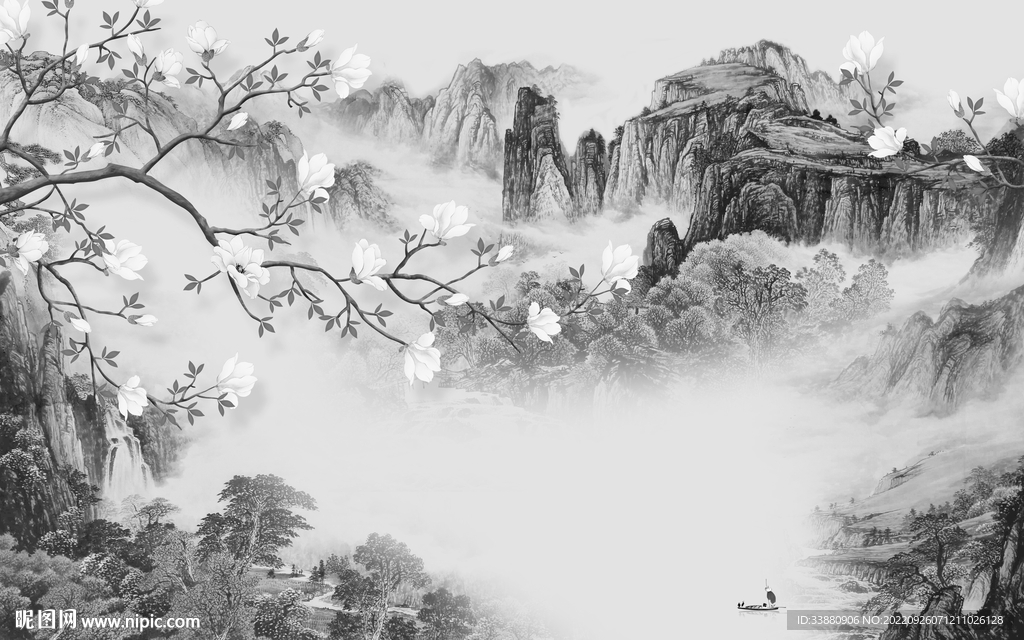 别墅 简约灰色山水 tiF分层