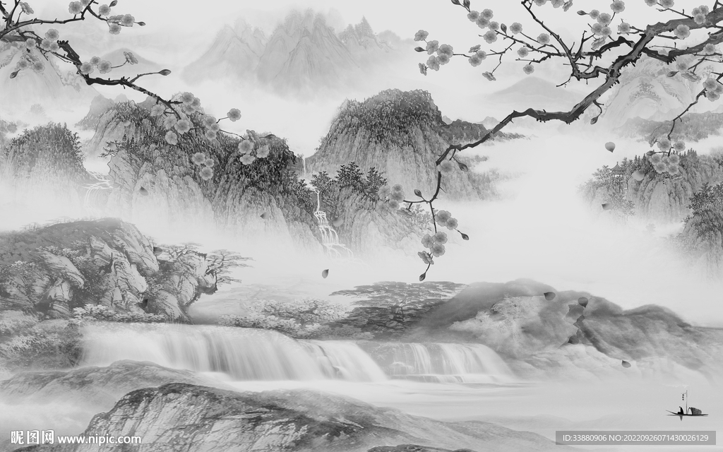 高清 大气灰山水画 tiF分层