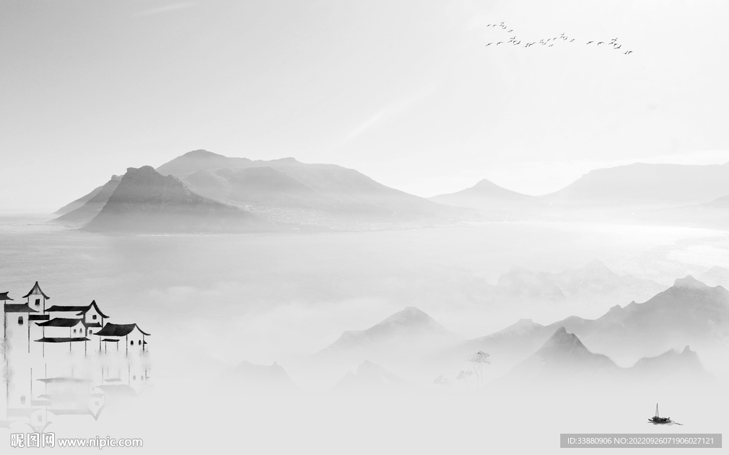 无框画简约灰色山水 tiF分层