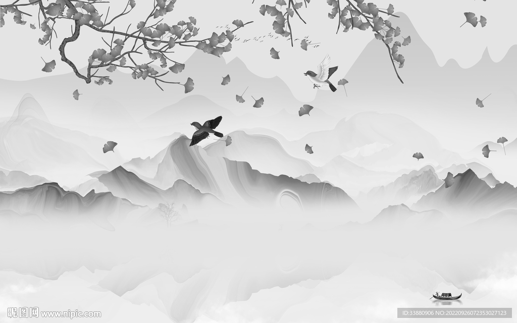 新款简约灰色山水 tiF分层