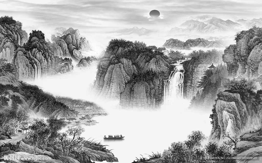 意境简约灰色山水 tiF分层