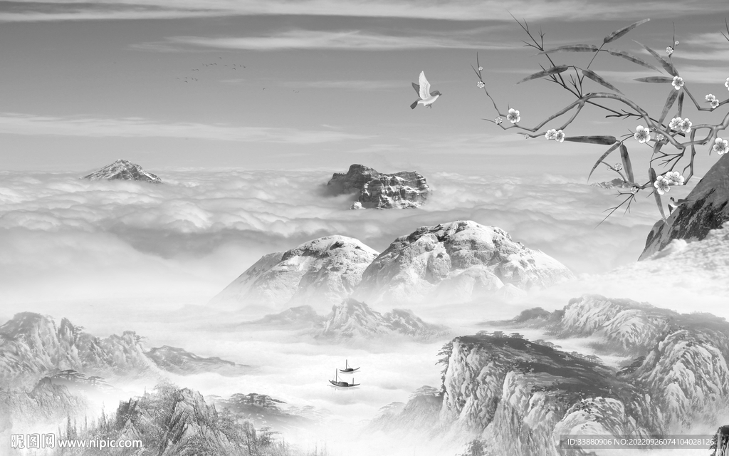 大气简约灰色山水 tiF分层