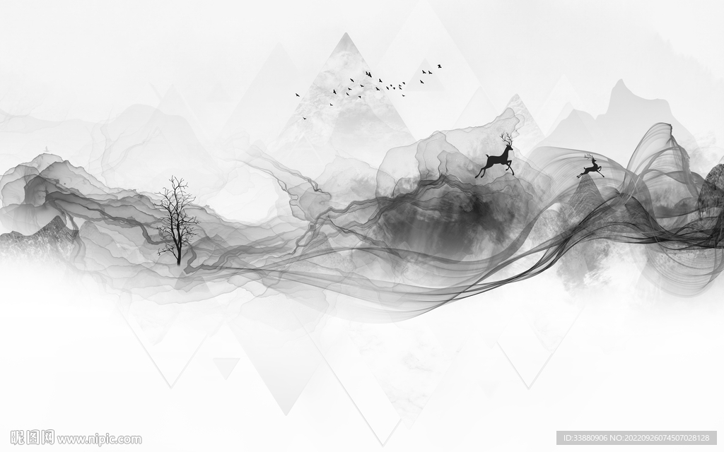 高端 简约灰色山水 tiF分层